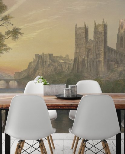 Kunsttapete namens Durham Cathedral von J. M. W. Turner für Schlafzimmer und Heimbüros Kunsttapete namens Durham Cathedral von J. M. W. Turner für Schlafzimmer und Heimbüros