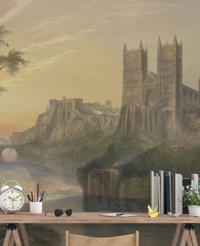 kunstbehangmuurschildering genaamd Durham Cathedral van J.M. W. Turner voor slaapkamers en kantoren aan huis kunstbehangmuurschildering genaamd Durham Cathedral van J.M. W. Turner voor slaapkamers en kantoren aan huis