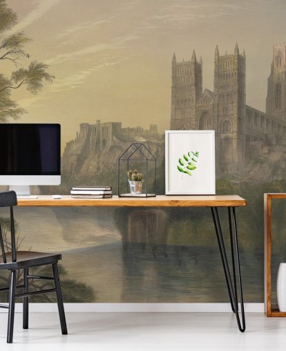 Kunsttapete namens Durham Cathedral von J. M. W. Turner für Schlafzimmer und Heimbüros