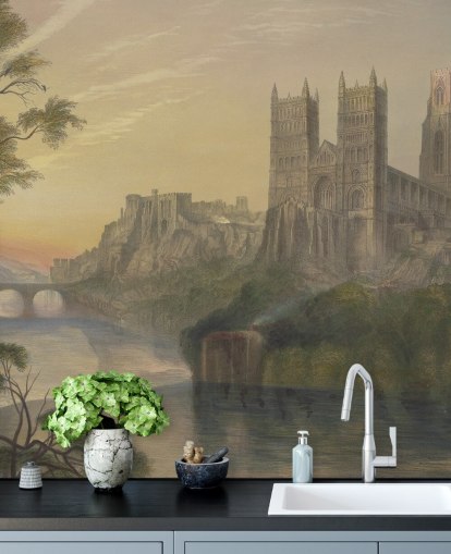 fine art wallpaper mural called Durham Cathedral by J. M. W. Turner for bedrooms and home offices