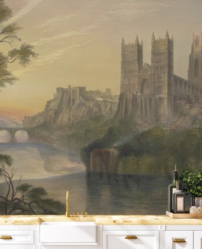fine art wallpaper mural called Durham Cathedral by J. M. W. Turner for bedrooms and home offices