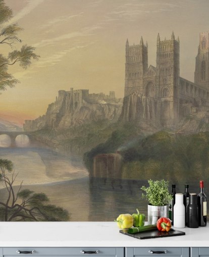 kunstbehangmuurschildering genaamd Durham Cathedral van J.M. W. Turner voor slaapkamers en kantoren aan huis kunstbehangmuurschildering genaamd Durham Cathedral van J.M. W. Turner voor slaapkamers en kantoren aan huis