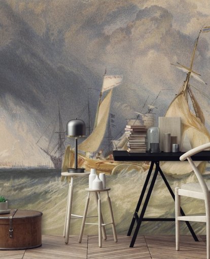 fresque murale d'art intitulée L'embouchure de la rivière Humber par J. M. W. Turner pour les chambres et les salons