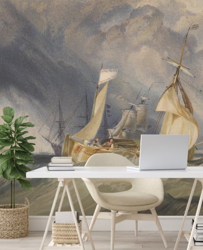 fresque murale d'art intitulée L'embouchure de la rivière Humber par J. M. W. Turner pour les chambres et les salons