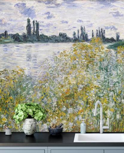 kunsttapet vægmaleri kaldet Ile aux Fleurs nær Vetheuil af Claude Monet til soveværelser og køkkener kunsttapet vægmaleri kaldet Ile aux Fleurs nær Vetheuil af Claude Monet til soveværelser og køkkener