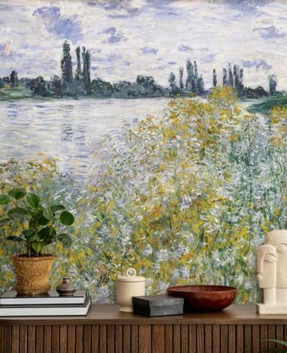 Kunsttapete mit dem Titel Ile aux Fleurs in der Nähe von Vetheuil von Claude Monet für Schlafzimmer und Küche Kunsttapete mit dem Titel Ile aux Fleurs in der Nähe von Vetheuil von Claude Monet für Schlafzimmer und Küche