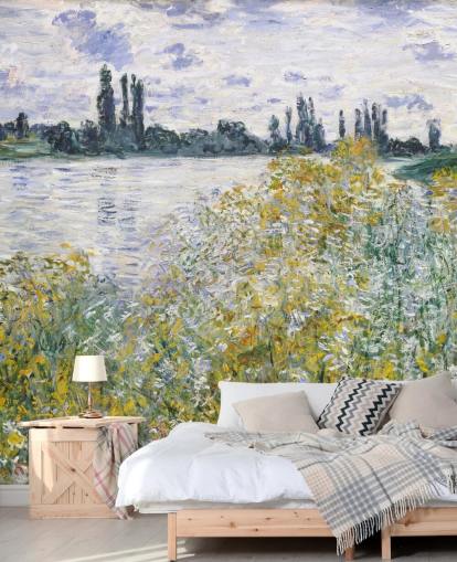 kunsttapet vægmaleri kaldet Ile aux Fleurs nær Vetheuil af Claude Monet til soveværelser og køkkener