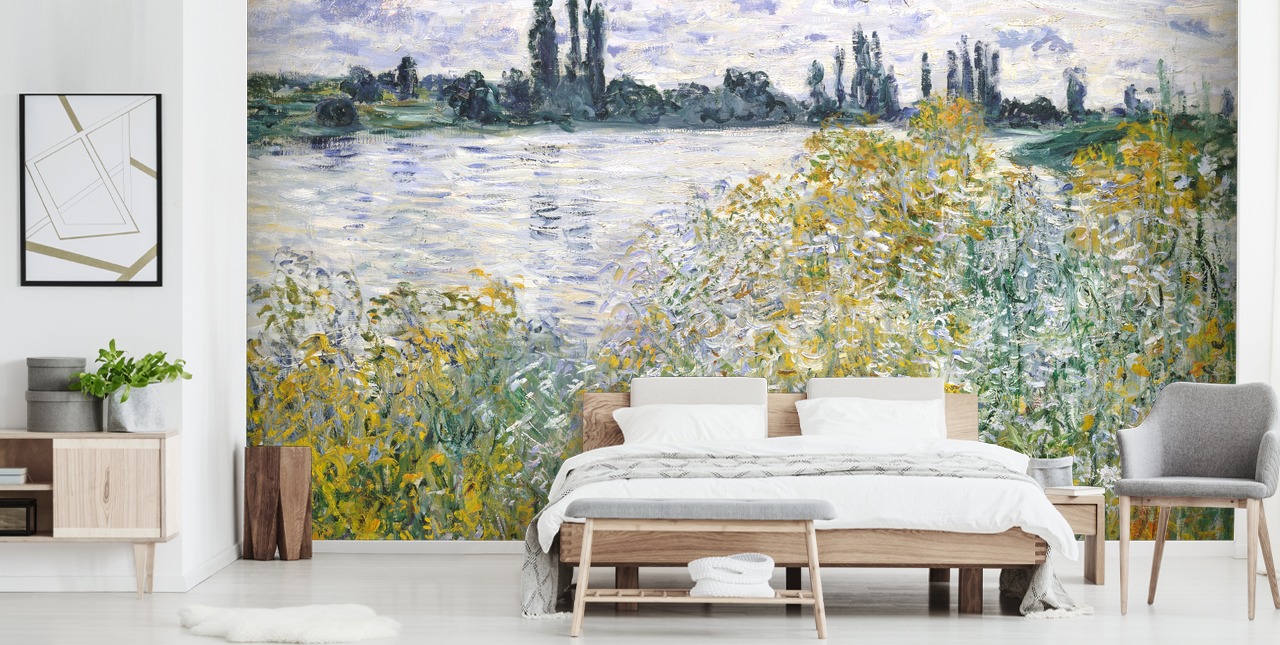 konsttapet väggmålning som heter Ile aux Fleurs nära Vetheuil av Claude Monet för sovrum och kök
