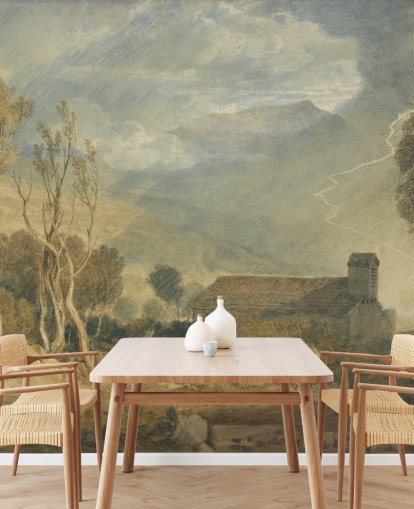 J. M. W. Turnerin taiteellinen taustakuvamaalaus nimeltä Ingleborough Chapel-Le-Dalesta