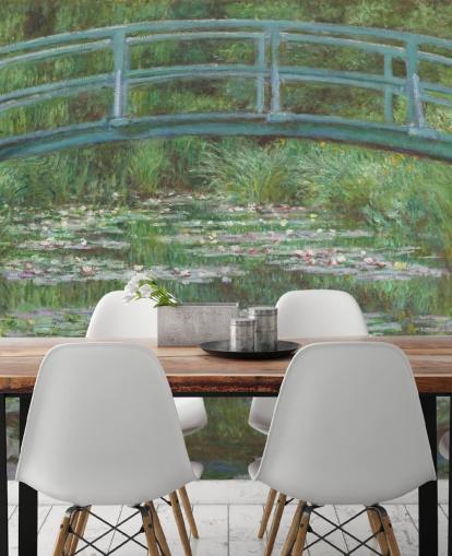 kunstmuurschildering genaamd The Japanese Footbridge van Monet voor slaapkamers, woonkamers en keukens