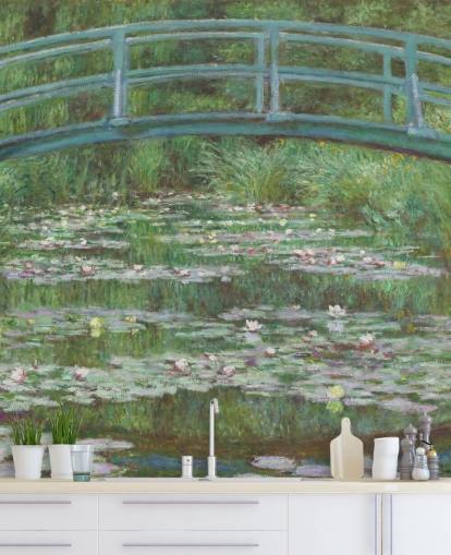 Kunsttapete mit dem Titel The Japanese Footbridge von Monet für Schlafzimmer, Wohnzimmer und Küchen Kunsttapete mit dem Titel The Japanese Footbridge von Monet für Schlafzimmer, Wohnzimmer und Küchen