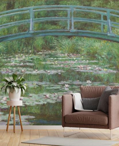 kunstmuurschildering genaamd The Japanese Footbridge van Monet voor slaapkamers, woonkamers en keukens