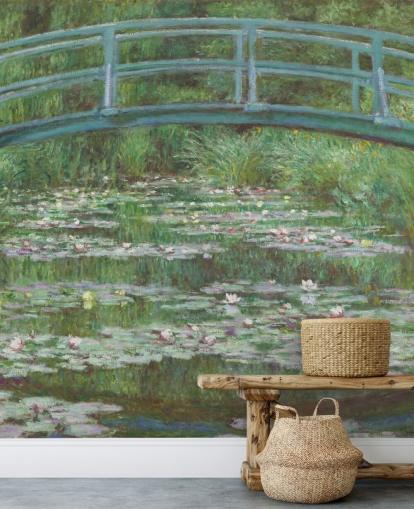 Kunsttapete mit dem Titel The Japanese Footbridge von Monet für Schlafzimmer, Wohnzimmer und Küchen Kunsttapete mit dem Titel The Japanese Footbridge von Monet für Schlafzimmer, Wohnzimmer und Küchen