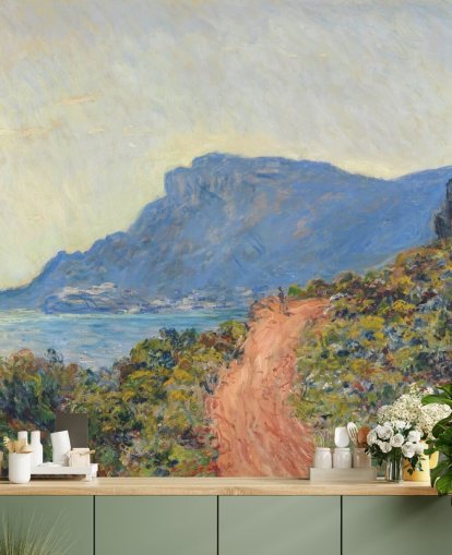 mural de parede de belas artes chamado La Corniche, perto de Mônaco, de Claude Monet, para quartos e salas de estar mural de parede de belas artes chamado La Corniche, perto de Mônaco, de Claude Monet, para quartos e salas de estar