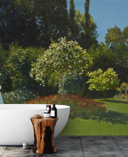 fine art wall mural called Lady in the Garden by Claude Monet for living rooms and dining rooms