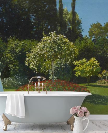 fine art wall mural called Lady in the Garden by Claude Monet for living rooms and dining rooms