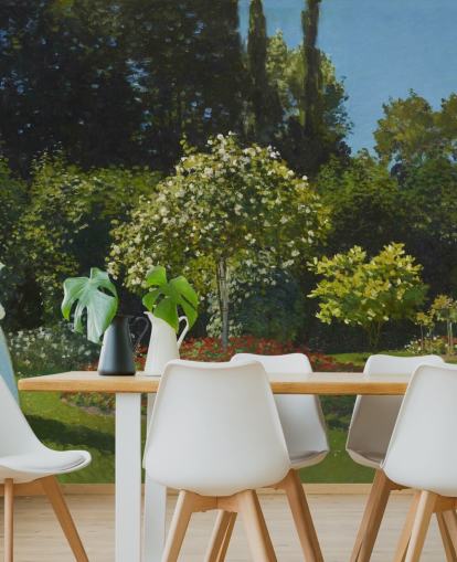 fine art wall mural called Lady in the Garden by Claude Monet for living rooms and dining rooms