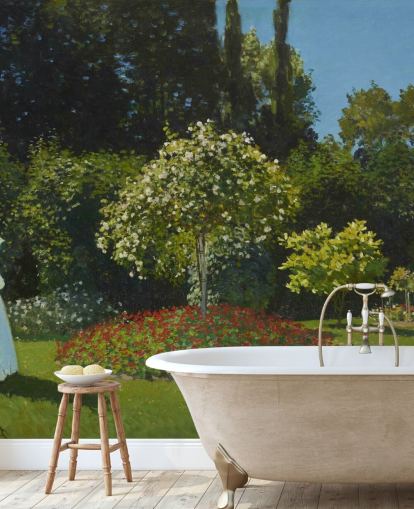 fine art wall mural called Lady in the Garden by Claude Monet for living rooms and dining rooms