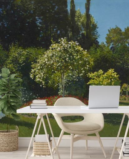 fine art wall mural called Lady in the Garden by Claude Monet for living rooms and dining rooms