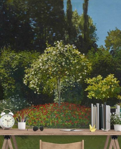 fine art wall mural called Lady in the Garden by Claude Monet for living rooms and dining rooms