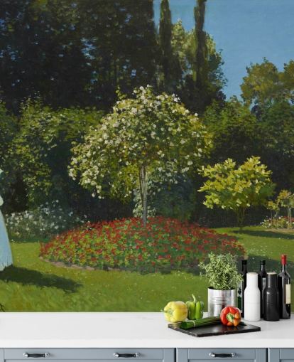 fresque murale d'art intitulée Lady in the Garden de Claude Monet pour les salons et les salles à manger fresque murale d'art intitulée Lady in the Garden de Claude Monet pour les salons et les salles à manger