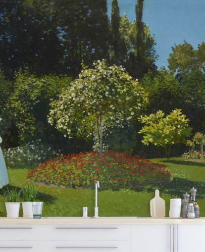 fresque murale d'art intitulée Lady in the Garden de Claude Monet pour les salons et les salles à manger fresque murale d'art intitulée Lady in the Garden de Claude Monet pour les salons et les salles à manger