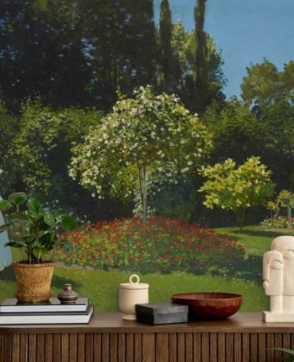 fine art wall mural called Lady in the Garden by Claude Monet for living rooms and dining rooms fine art wall mural called Lady in the Garden by Claude Monet for living rooms and dining rooms