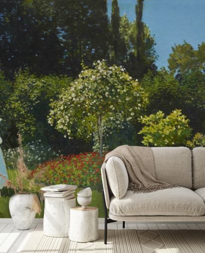 mural de parede de belas artes chamado Lady in the Garden de Claude Monet para salas de estar e salas de jantar
