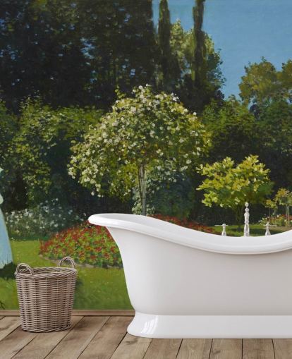 fine art wall mural called Lady in the Garden by Claude Monet for living rooms and dining rooms