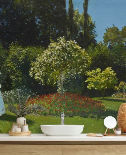 fine art wall mural called Lady in the Garden by Claude Monet for living rooms and dining rooms