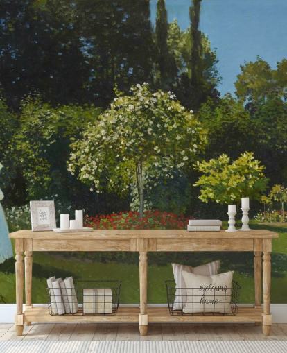 fine art wall mural called Lady in the Garden by Claude Monet for living rooms and dining rooms