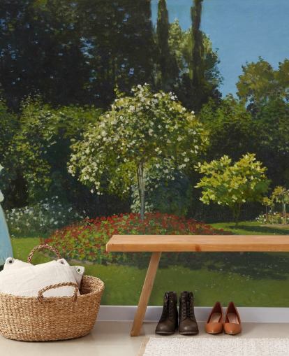 fine art wall mural called Lady in the Garden by Claude Monet for living rooms and dining rooms
