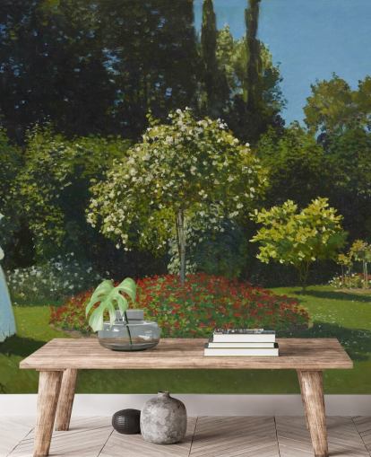 fine art wall mural called Lady in the Garden by Claude Monet for living rooms and dining rooms