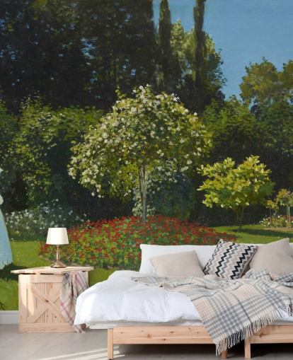 fine art wall mural called Lady in the Garden by Claude Monet for living rooms and dining rooms