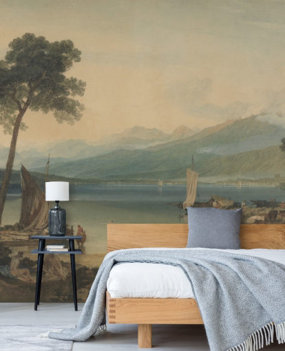 konsttapet väggmålning kallad Genèvesjön och Mont Blanc av J.M.W. Turner för sovrum och lounger