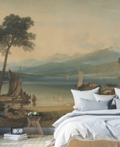 fine art wallpaper mural called Lake Geneva and Mont Blanc by J. M. W. Turner for bedrooms and lounges