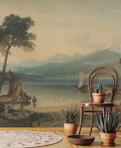 J. M. W. Turnerin taide-taustakuvamaalaus nimeltä Lake Geneve and Mont Blanc makuuhuoneisiin ja oleskelutiloihin J. M. W. Turnerin taide-taustakuvamaalaus nimeltä Lake Geneve and Mont Blanc makuuhuoneisiin ja oleskelutiloihin