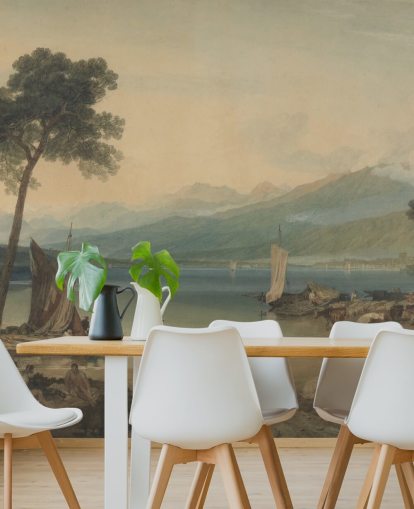 mural de papel pintado de bellas artes llamado Lago de Ginebra y Mont Blanc de J. M. W. Turner para dormitorios y salones mural de papel pintado de bellas artes llamado Lago de Ginebra y Mont Blanc de J. M. W. Turner para dormitorios y salones