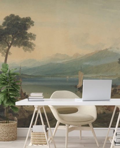 fine art wallpaper mural called Lake Geneva and Mont Blanc by J. M. W. Turner for bedrooms and lounges fine art wallpaper mural called Lake Geneva and Mont Blanc by J. M. W. Turner for bedrooms and lounges