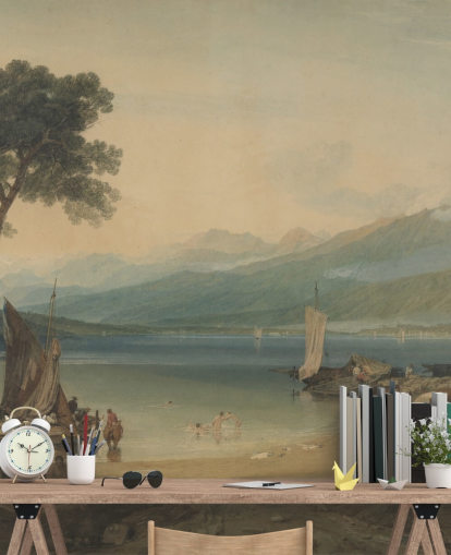 Kunsttapete mit dem Titel Genfersee und Mont Blanc von J. M. W. Turner für Schlafzimmer und Lounges