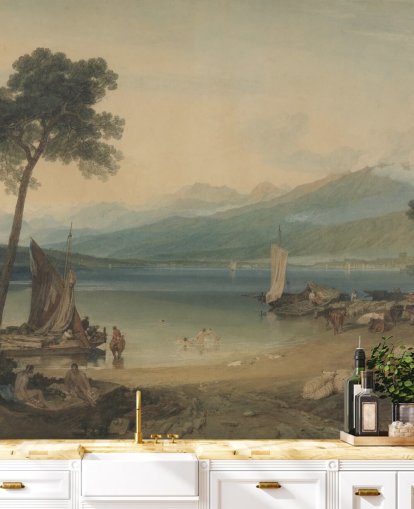 kunsttapet veggmaleri kalt Genèvesjøen og Mont Blanc av J. M. W. Turner for soverom og salonger