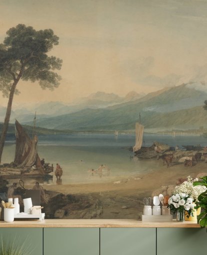 fine art wallpaper mural called Lake Geneva and Mont Blanc by J. M. W. Turner for bedrooms and lounges fine art wallpaper mural called Lake Geneva and Mont Blanc by J. M. W. Turner for bedrooms and lounges