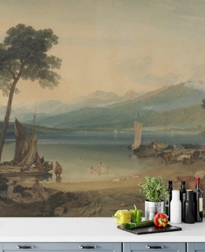 mural de papel de parede de belas artes chamado Lago de Genebra e Mont Blanc de J. M. W. Turner para quartos e salões mural de papel de parede de belas artes chamado Lago de Genebra e Mont Blanc de J. M. W. Turner para quartos e salões