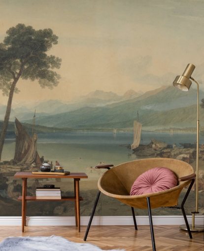 mural de papel de parede de belas artes chamado Lago de Genebra e Mont Blanc de J. M. W. Turner para quartos e salões mural de papel de parede de belas artes chamado Lago de Genebra e Mont Blanc de J. M. W. Turner para quartos e salões