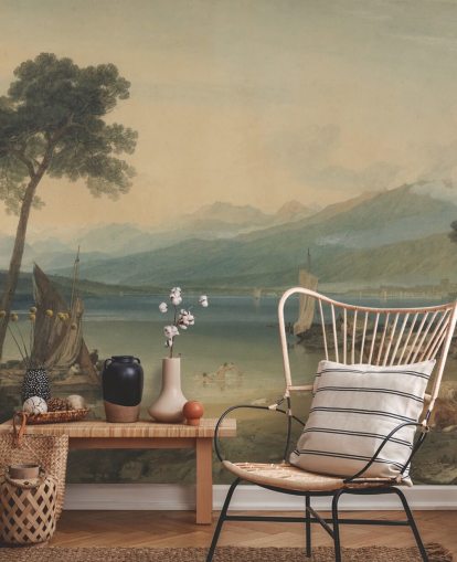 fine art wallpaper mural called Lake Geneva and Mont Blanc by J. M. W. Turner for bedrooms and lounges