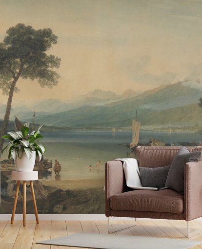 papier peint mural d'art intitulé Lake Geneva and Mont Blanc par J. M. W. Turner pour les chambres et les salons
