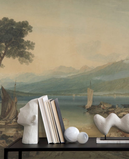 carta da parati fine art chiamata Lago di Ginevra e Monte Bianco di J. M. W. Turner per camere da letto e salotti