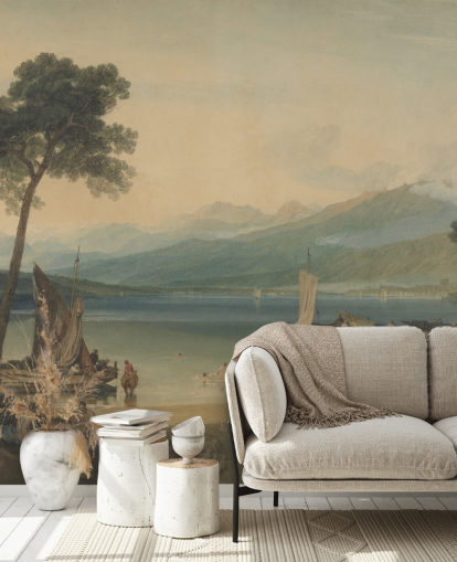 fine art wallpaper mural called Lake Geneva and Mont Blanc by J. M. W. Turner for bedrooms and lounges