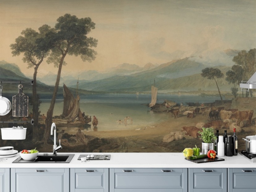 fine art wallpaper mural called Lake Geneva and Mont Blanc by J. M. W. Turner for bedrooms and lounges