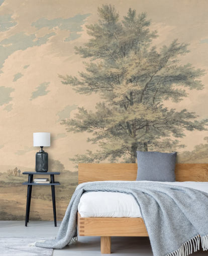 fresque murale d'art intitulée Landscape with Trees and Figures de J. M. W. Turner pour les salons et les couloirs fresque murale d'art intitulée Landscape with Trees and Figures de J. M. W. Turner pour les salons et les couloirs